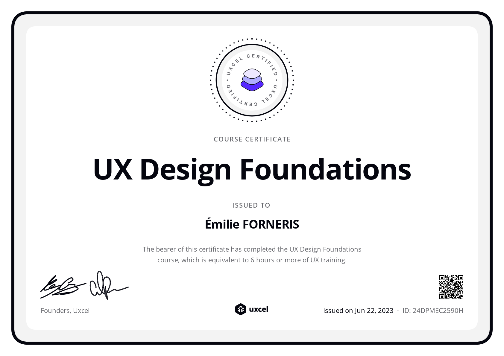 Émilie FORNERIS's certificate